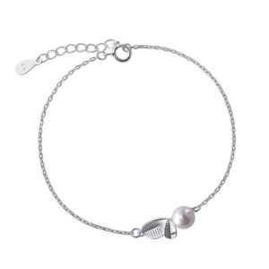 minimal-pearl-leaf-bracelet-silver-tone-adjustable-chain