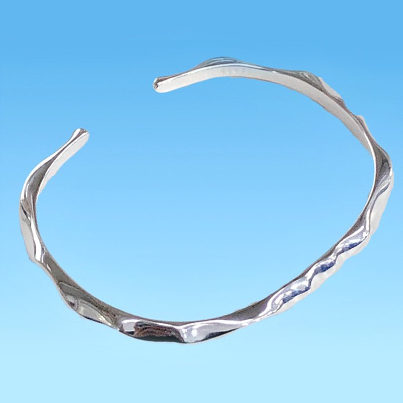 Textured Wave Open Cuff Bracelet – Silver Look Minimal Kada - Image 5