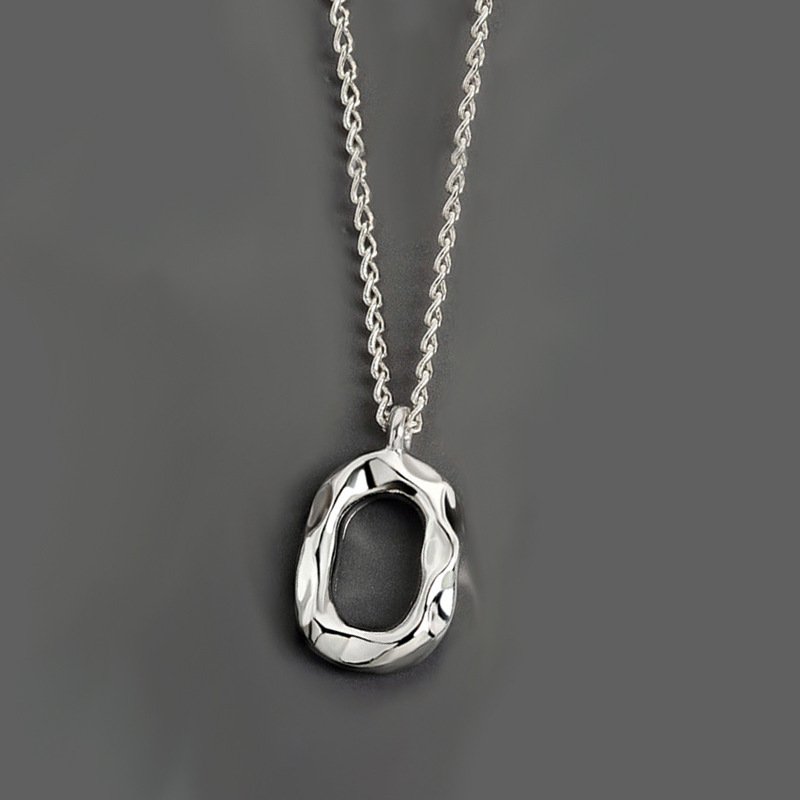 Hammered Oval Pendant Necklace – Dual Tone Minimal Chain