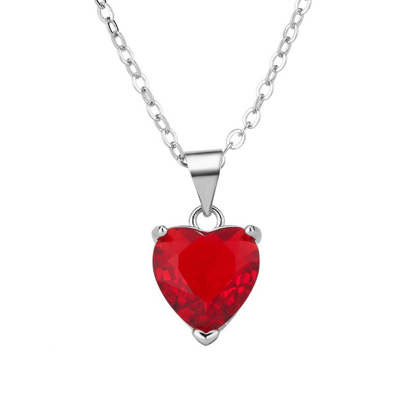 Ruby Heart Crystal Pendant Necklace – Silver Style Romantic Chain - Image 6