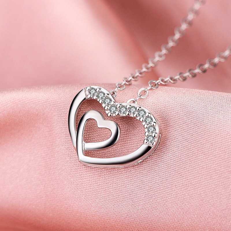 Crystal Double Heart Pendant Necklace – Romantic Minimal Chain - Image 7