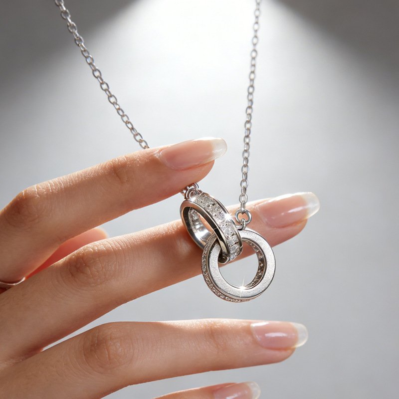 Interlocking Circle Crystal Pendant Necklace – Minimal Love Design - Image 9
