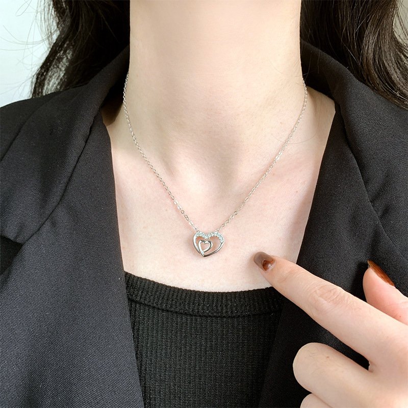 Crystal Double Heart Pendant Necklace – Romantic Minimal Chain - Image 5