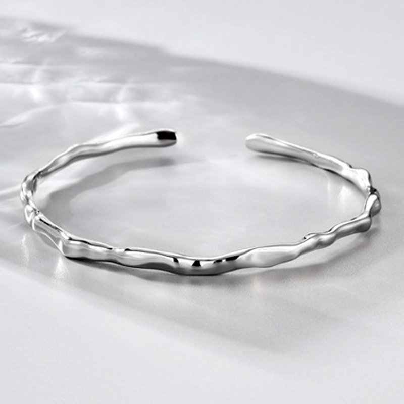 Textured Wave Open Cuff Bracelet – Silver Look Minimal Kada - Image 10