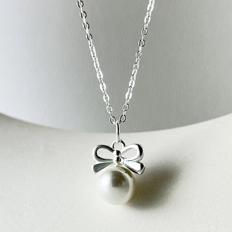Bow Pearl Charm Necklace – Delicate Everyday Jewellery - Image 2
