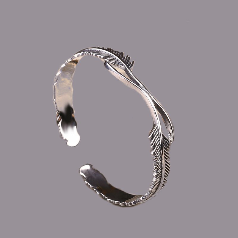 Feather Twist Open Cuff Bracelet – Silver Statement Wristwear - Image 2