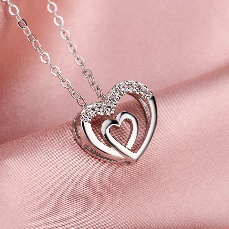 Crystal Double Heart Pendant Necklace – Romantic Minimal Chain - Image 2