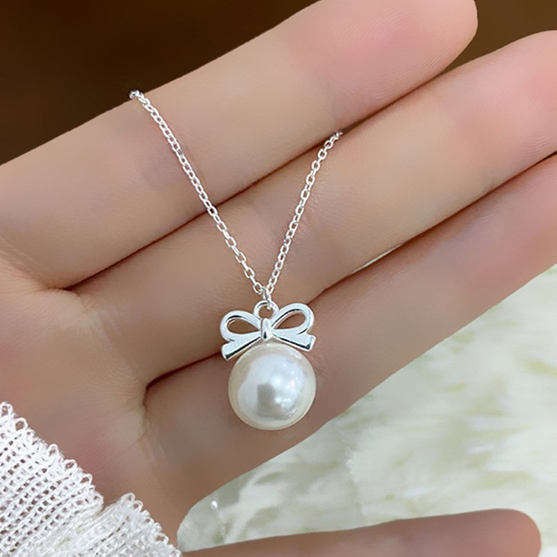 Bow Pearl Charm Necklace – Delicate Everyday Jewellery - Image 6