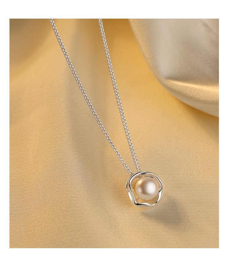 Floral Frame Pearl Pendant Necklace – Delicate Everyday Jewellery - Image 2