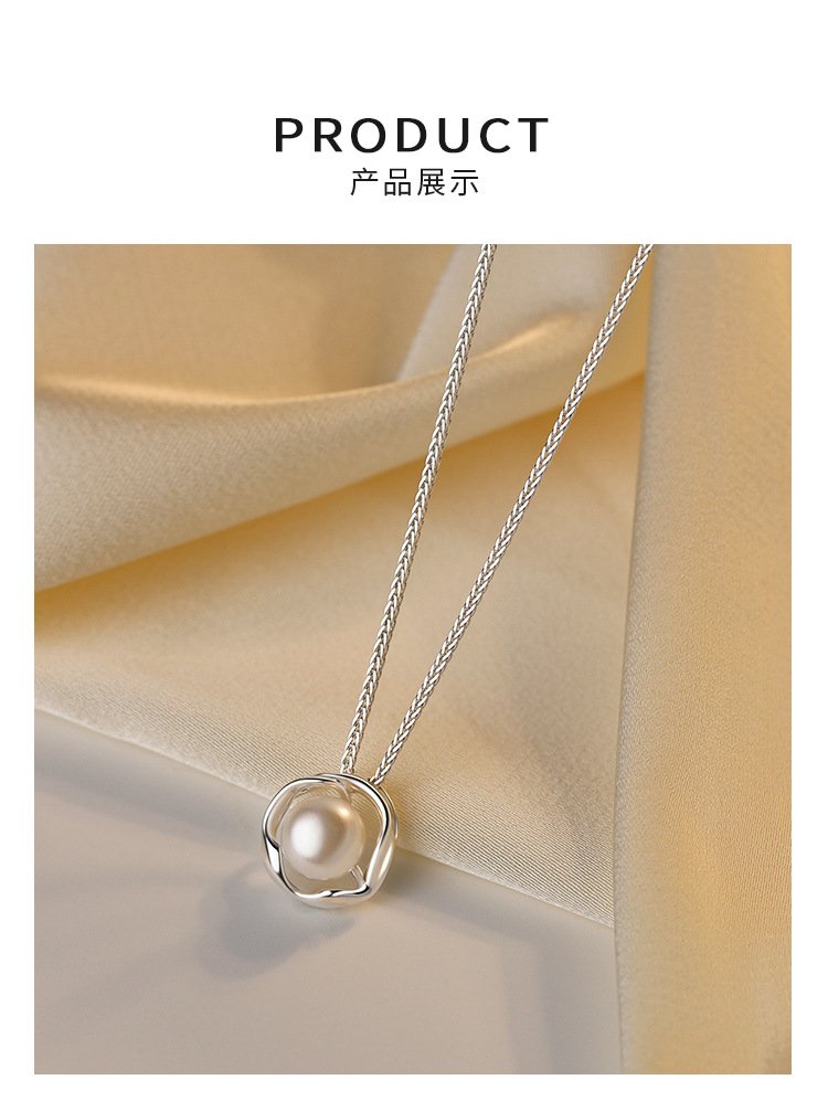Floral Frame Pearl Pendant Necklace – Delicate Everyday Jewellery - Image 3