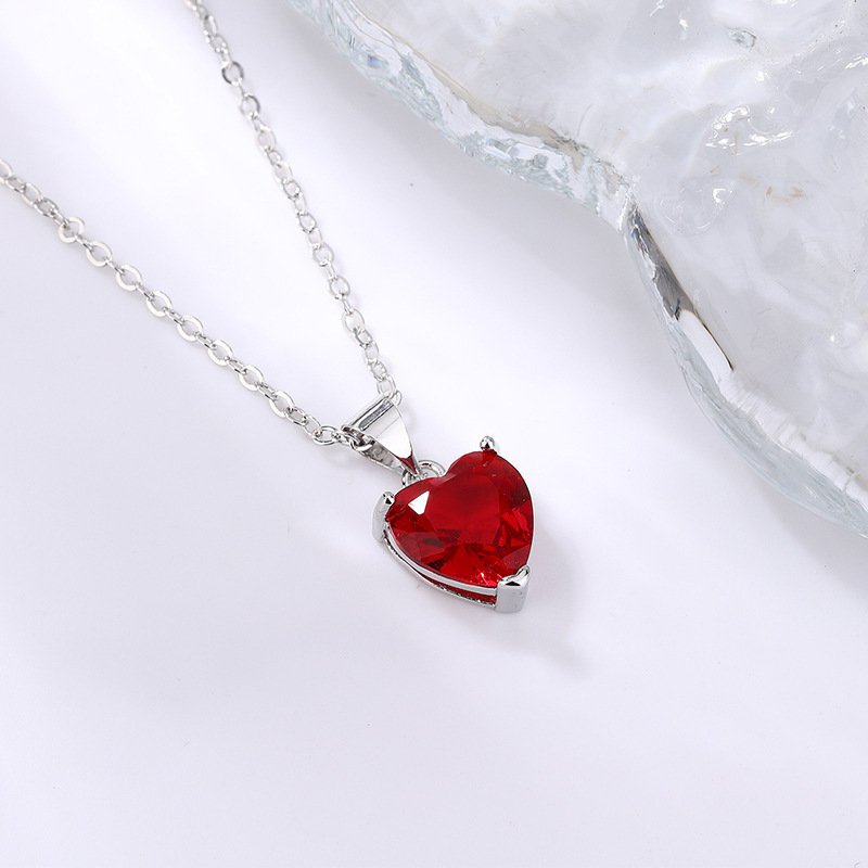 Ruby Heart Crystal Pendant Necklace – Silver Style Romantic Chain - Image 3