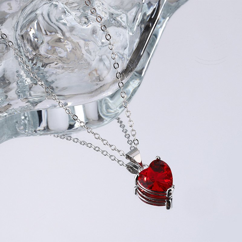 Ruby Heart Crystal Pendant Necklace – Silver Style Romantic Chain - Image 4