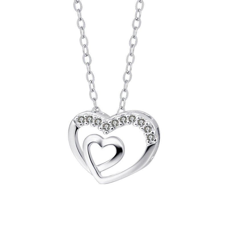 Crystal Double Heart Pendant Necklace – Romantic Minimal Chain - Image 3