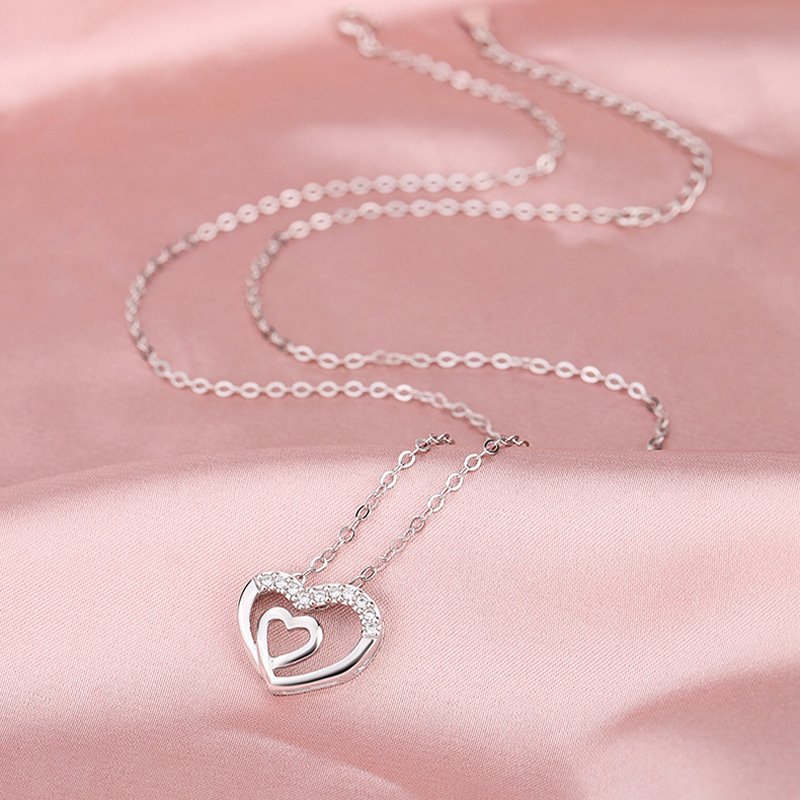 Crystal Double Heart Pendant Necklace – Romantic Minimal Chain - Image 4