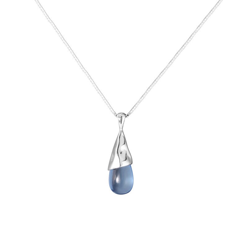 Aqua Teardrop Pendant Necklace – Silver Plated Minimal Chain - Image 5