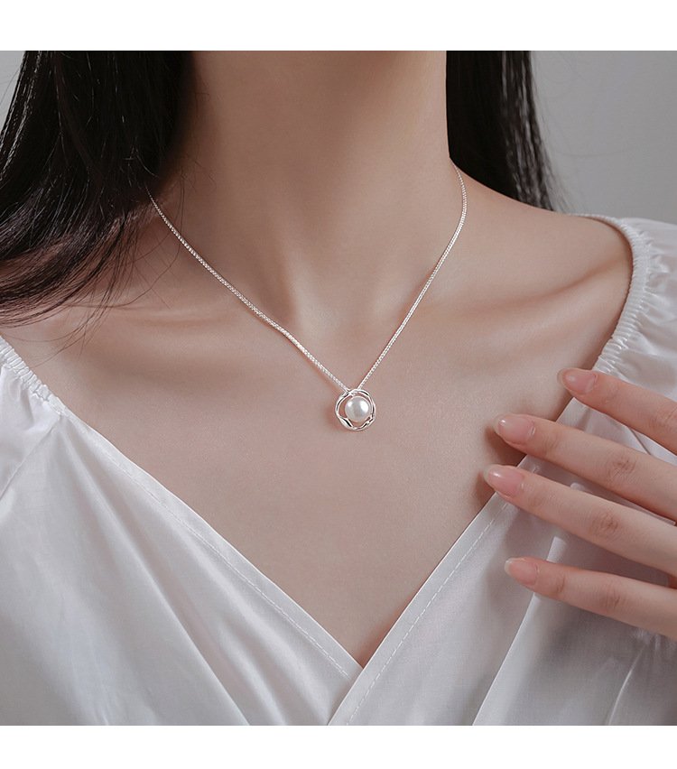 Floral Frame Pearl Pendant Necklace – Delicate Everyday Jewellery - Image 6