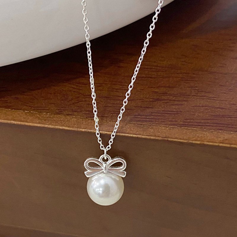 Bow Pearl Charm Necklace – Delicate Everyday Jewellery - Image 3