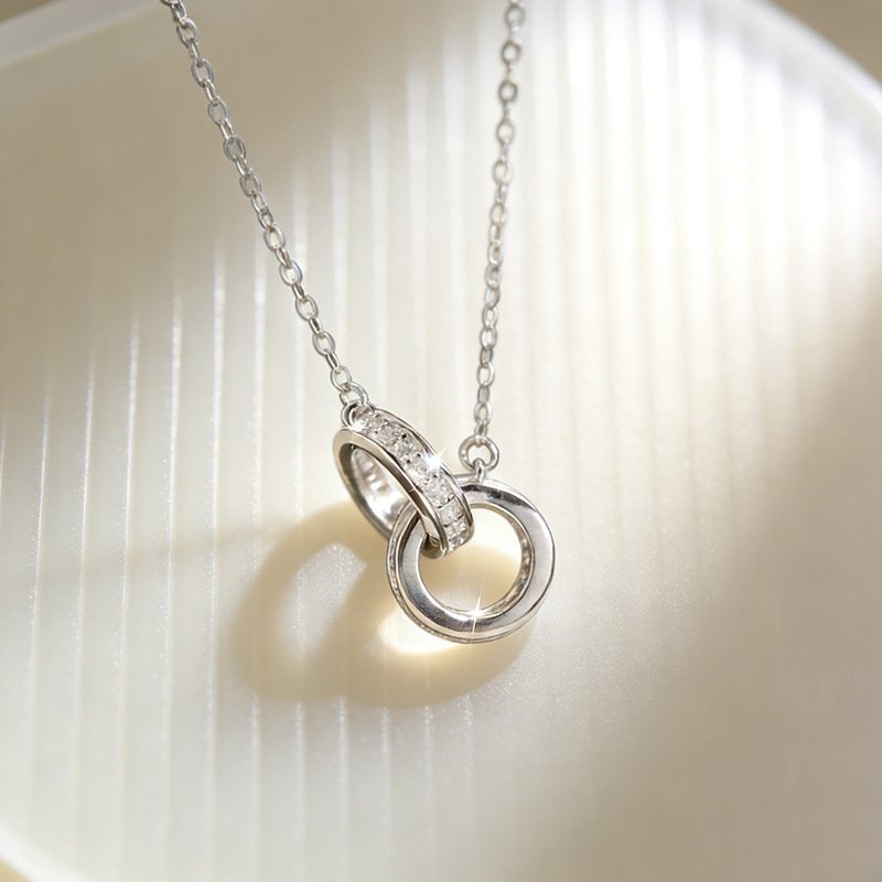 Interlocking Circle Crystal Pendant Necklace – Minimal Love Design - Image 2
