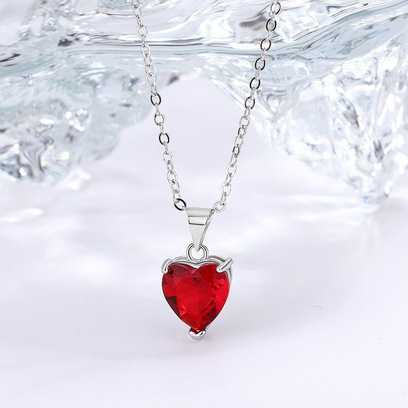 Ruby Heart Crystal Pendant Necklace – Silver Style Romantic Chain - Image 2