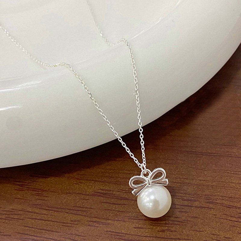 Bow Pearl Charm Necklace – Delicate Everyday Jewellery - Image 5