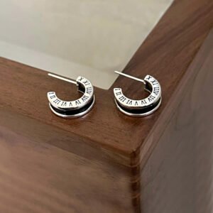 roman-numeral-half-hoop-earrings-silver-tone-minimal-studs
