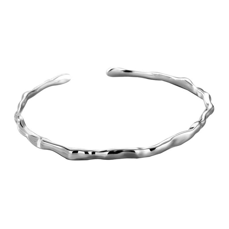 Textured Wave Open Cuff Bracelet – Silver Look Minimal Kada - Image 6