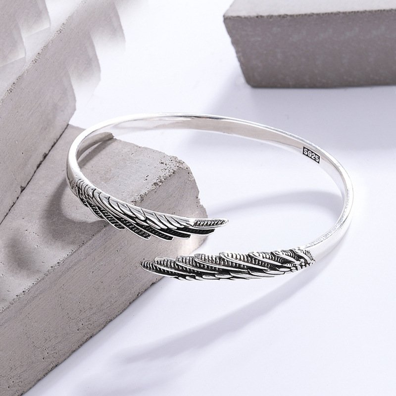 Dual Feather Adjustable Bracelet – Oxidised Silver Cuff Design - Image 2