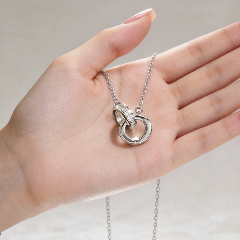 Interlocking Circle Crystal Pendant Necklace – Minimal Love Design - Image 5