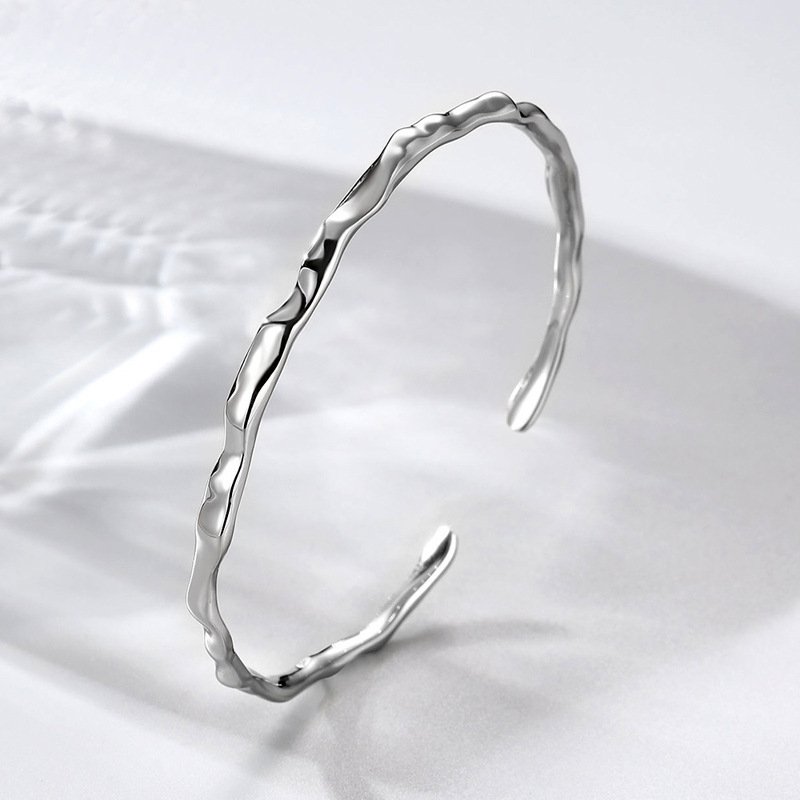 Textured Wave Open Cuff Bracelet – Silver Look Minimal Kada - Image 7