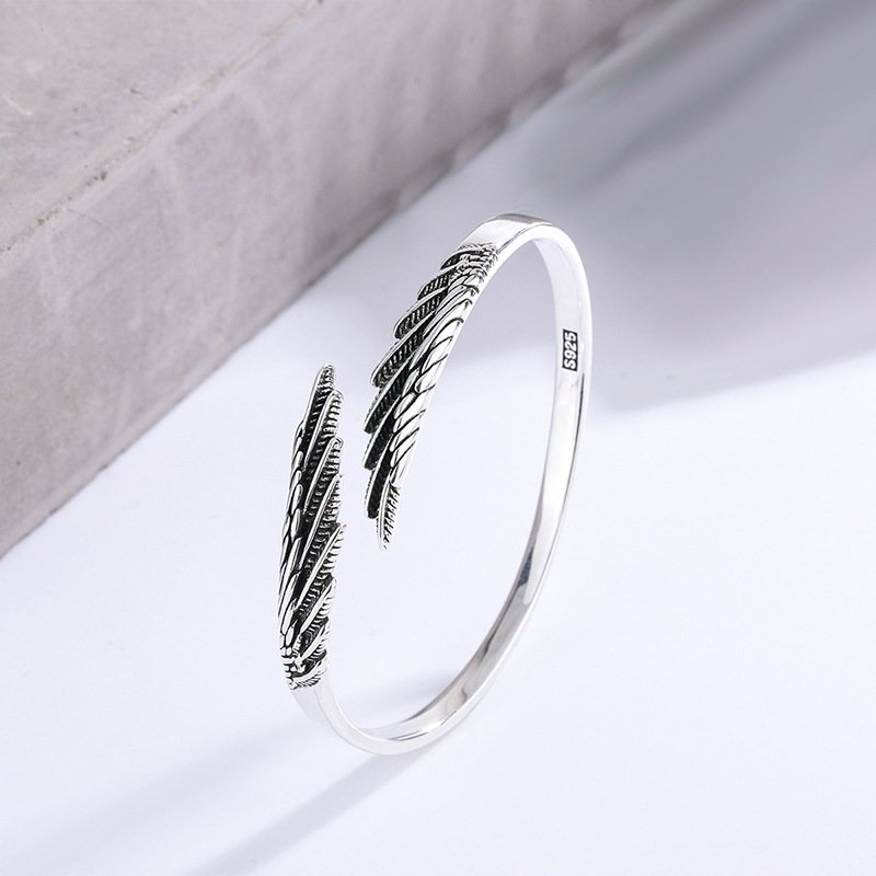 Dual Feather Adjustable Bracelet – Oxidised Silver Cuff Design - Image 7